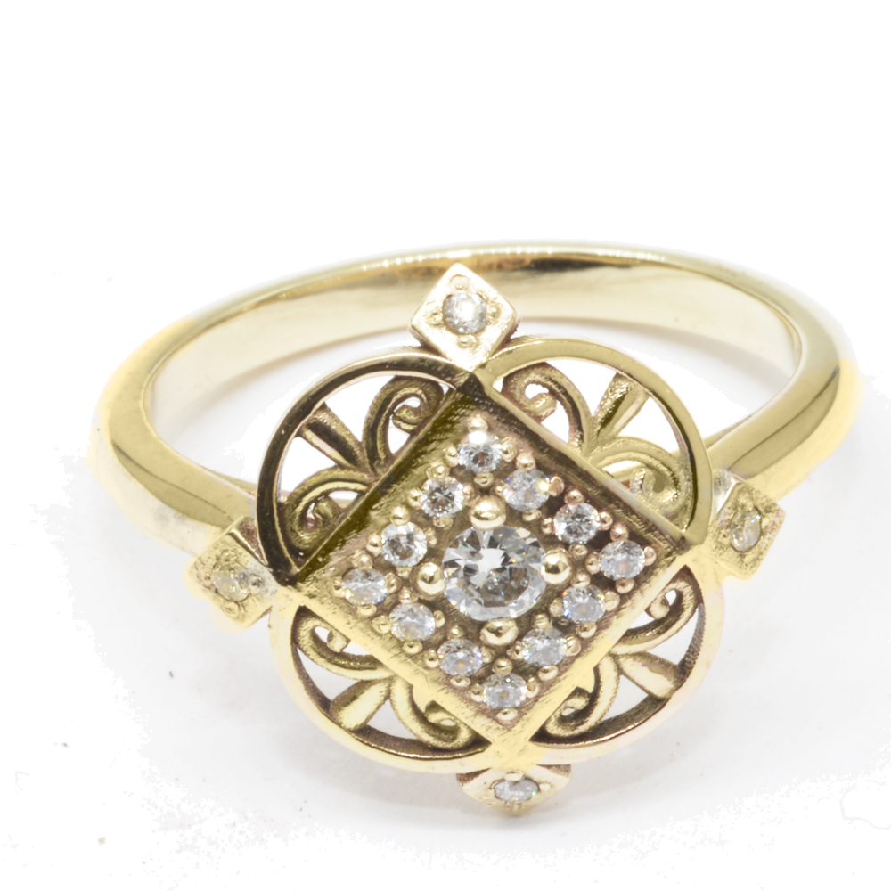 gold and diamond top flower ring 2
