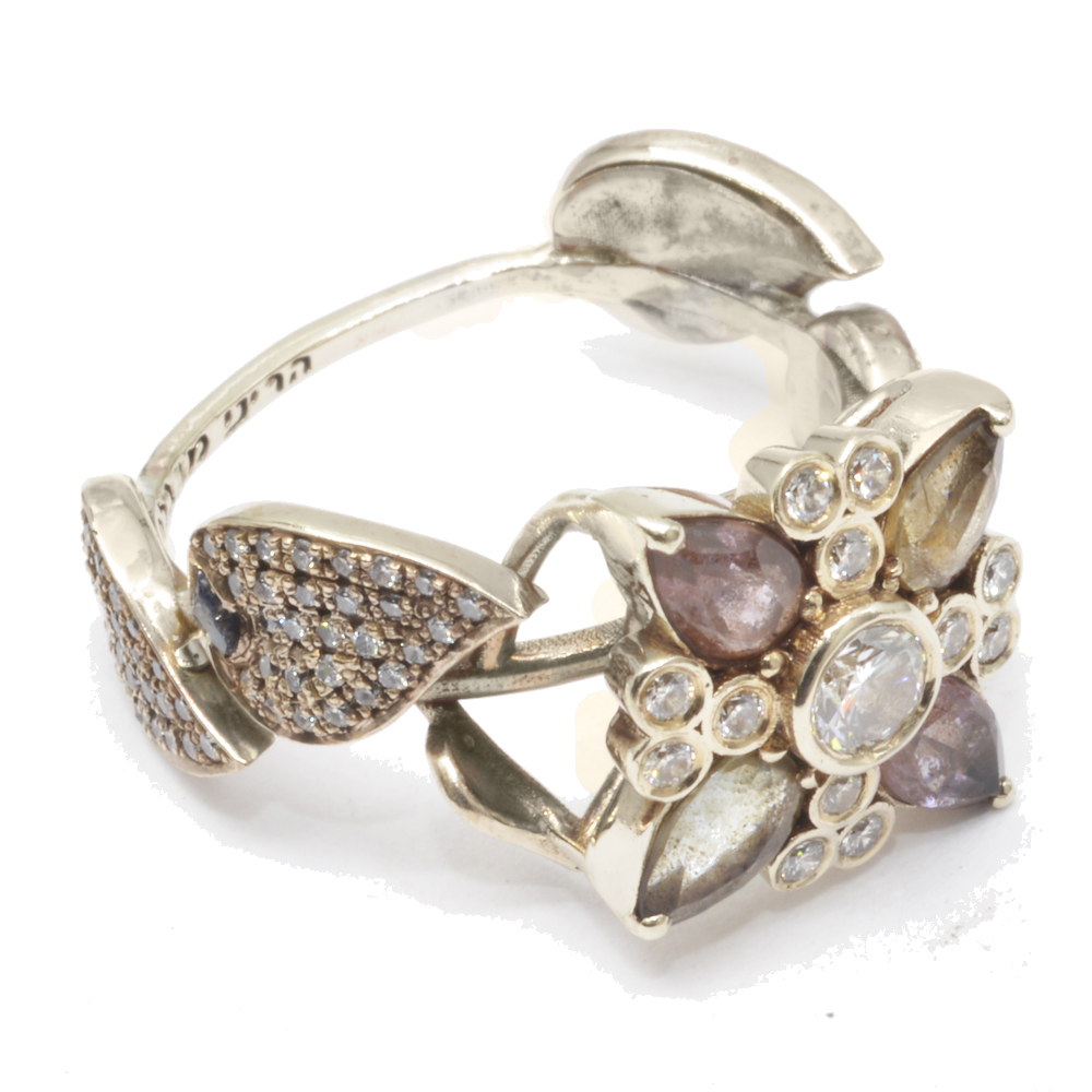 leaf flower engagement ring purple amethyst aquamarine diamond gemstone 3