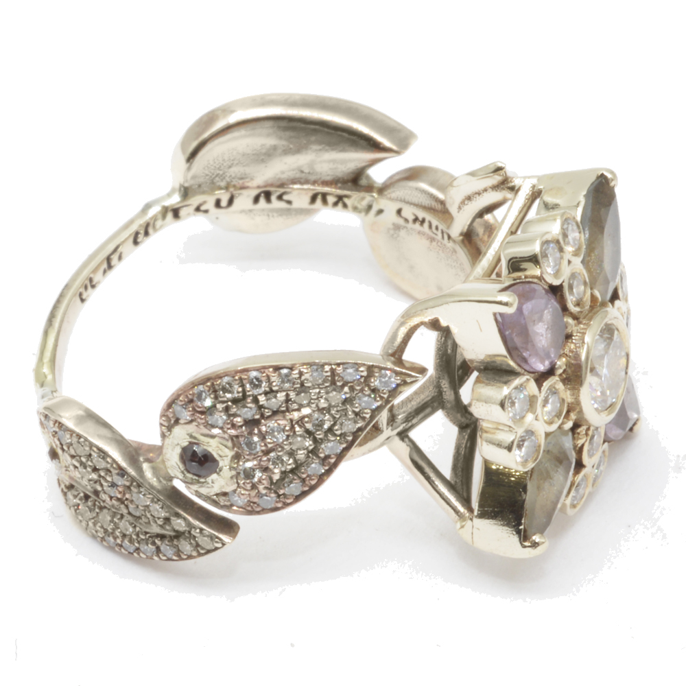 leaf flower engagement ring purple amethyst aquamarine diamond gemstone 4