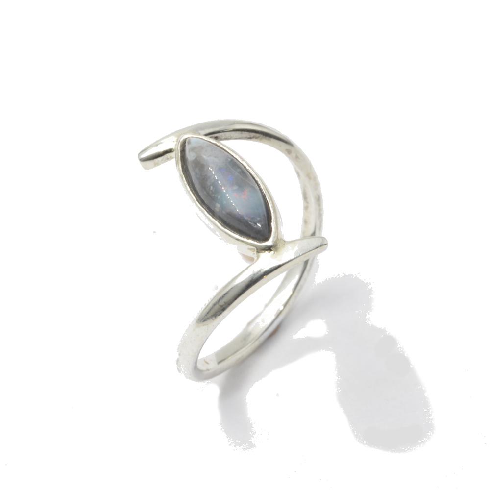 silver ring marquise dark opal 2