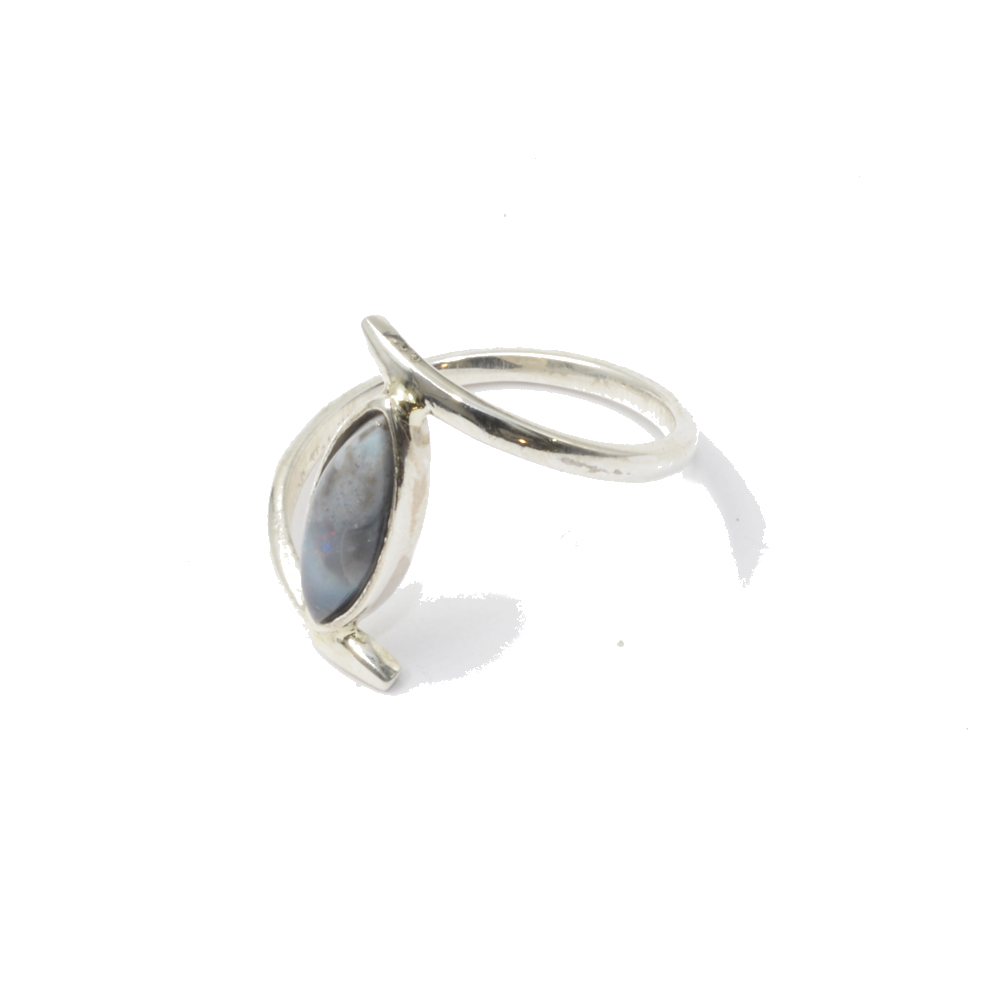 silver ring marquise dark opal